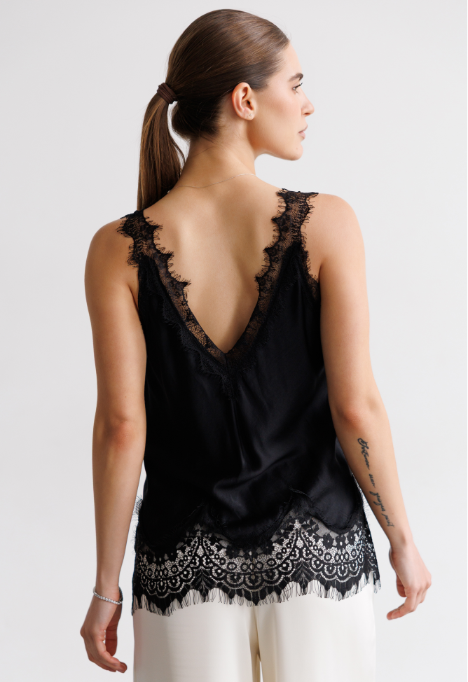 Viscose top with lace, black 2